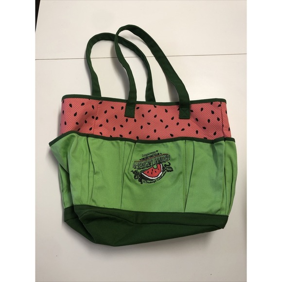 Longaberger Handbags - LONGABERGER American Garden GATHERING Canvas Watermelon Outside Pockets Tote Bag
